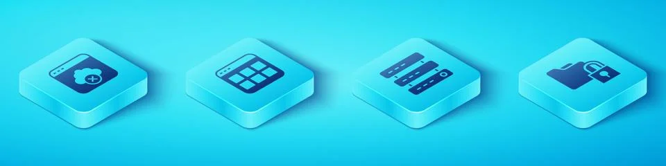 Set Isometric Failed access cloud storage, Browser files, Folder and lock and Stock Illustration