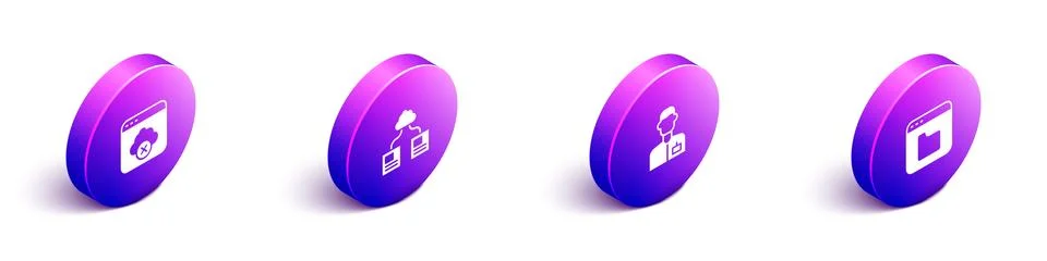 Set Isometric Failed access cloud storage, Cloud technology data transfer Illustrazione stock