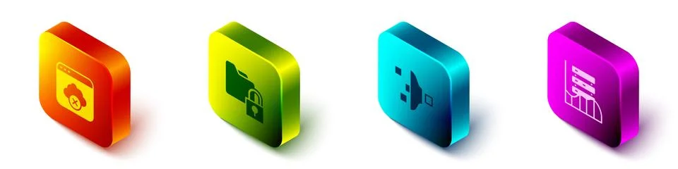 Set Isometric Failed access cloud storage, Folder and lock, Filter setting and Stockillustratie