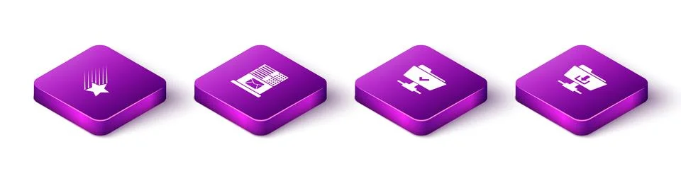 Set Isometric Falling star, Mail server, FTP operation successful and folder Stock Illustration