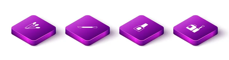 Set Isometric False nails, Cuticle pusher, Bottle of polish and icon. Vector Stock Illustration