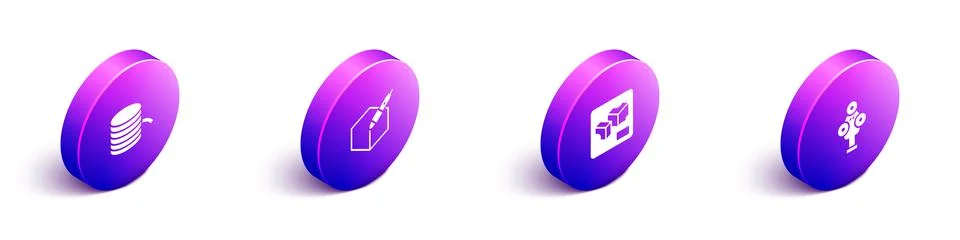 Set Isometric Filament for 3D printer, 3d pen tool, and scanner icon. Vector Illustrazione stock