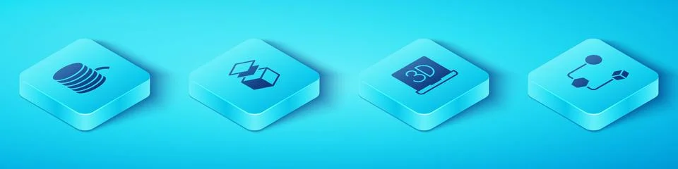 Set Isometric Filament for 3D printer, Layers, Isometric cube and icon. Vector Illustrazione stock