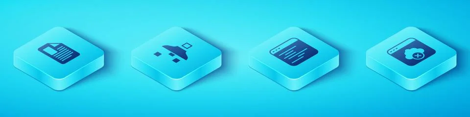 Set Isometric File document, Filter setting, Failed access cloud storage and Stock Illustration