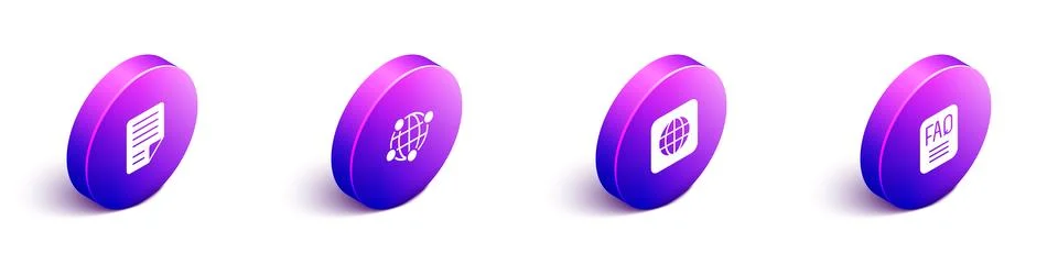Set Isometric File document, Global technology, Worldwide and FAQ information Stock Illustration