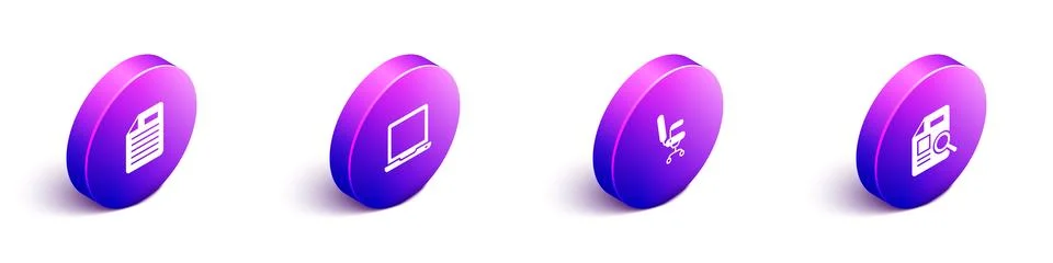 Set Isometric File document, Laptop, Office chair and Document with graph c.. Stock Illustration