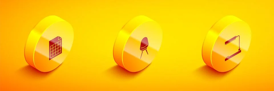 Set Isometric File document, Office chair and Table lamp icon. Vector Stock Illustration