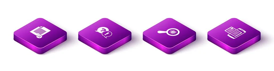 Set Isometric File document service, Question and Exclamation, Microorganisms Illustrazione stock