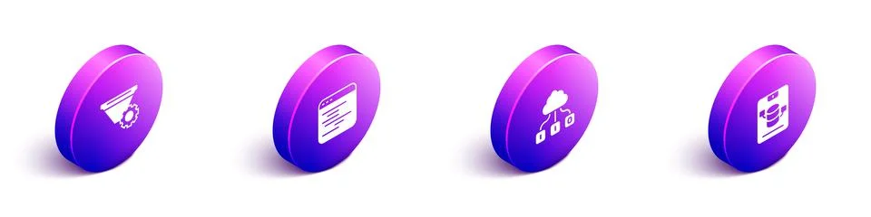 Set Isometric Filter setting, Software, Cloud technology data transfer and Stock Illustration