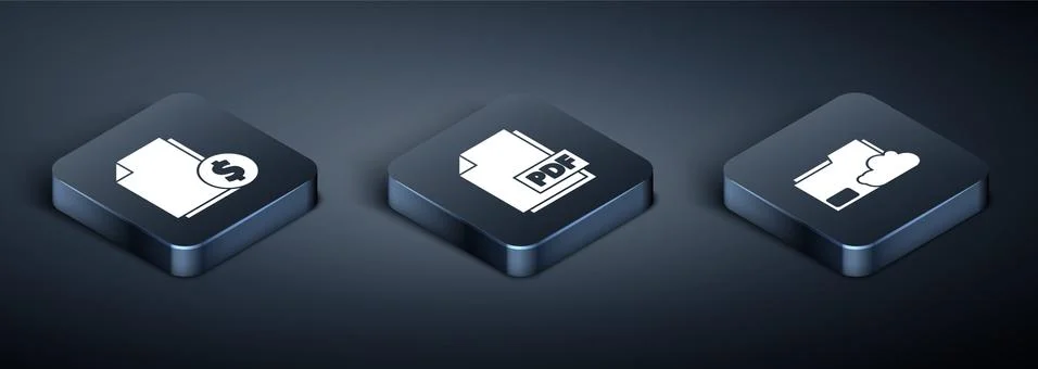 Set Isometric Finance document, Cloud storage text document folder and PDF file Stock Illustration