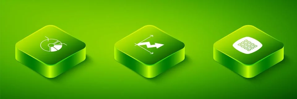 Set Isometric Financial growth, Binary code and Pie chart infographic icon 스톡 일러스트