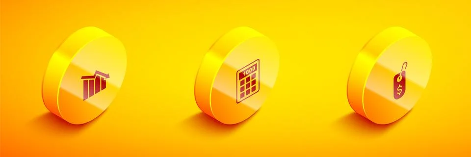 Set Isometric Financial growth decrease, Calculator and Price tag with dollar 库存插图