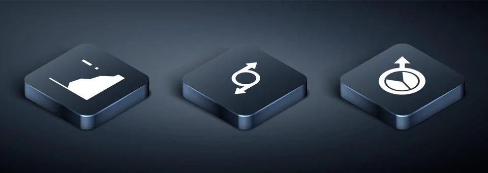 Set Isometric Financial growth decrease, and Arrow icon. Vector Stock Illustration