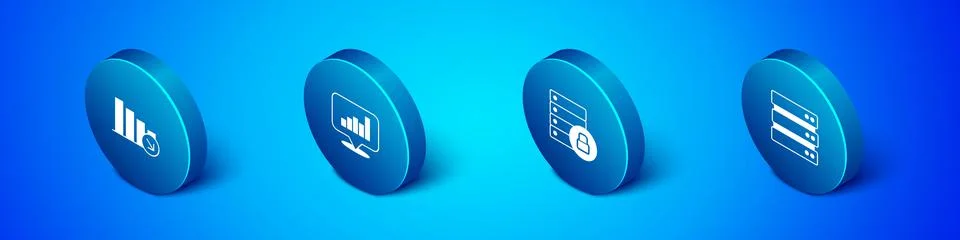 Set Isometric Financial growth decrease, Server security with padlock, and Pie Stock Illustration