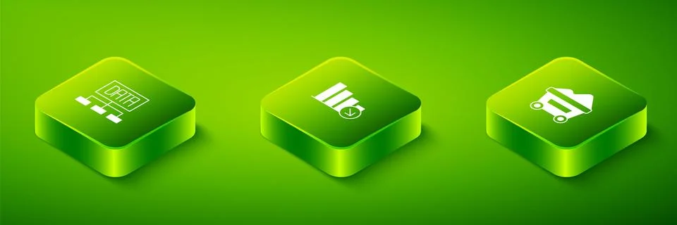 Set Isometric Financial growth decrease, Coal mine trolley and Data analysis Stock Illustration