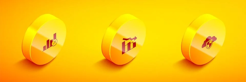 Set Isometric Financial growth, decrease and Cloud and shield icon. Vector Stock Illustration