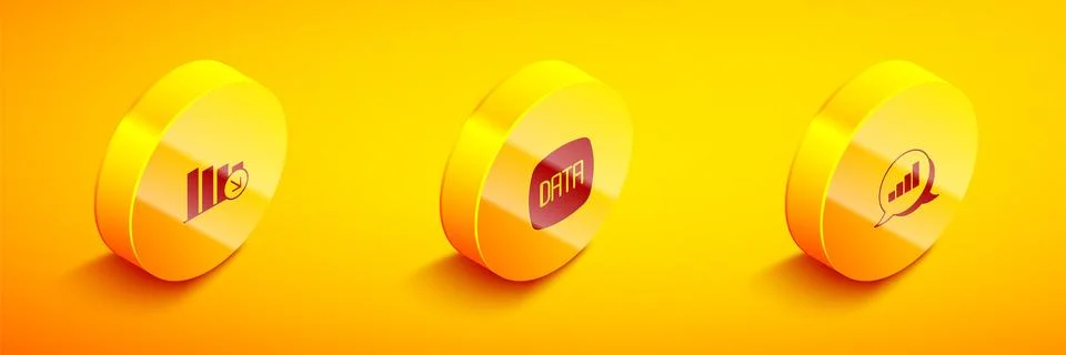 Set Isometric Financial growth decrease, Data analysis and Pie chart infogr.. Illustrazione stock