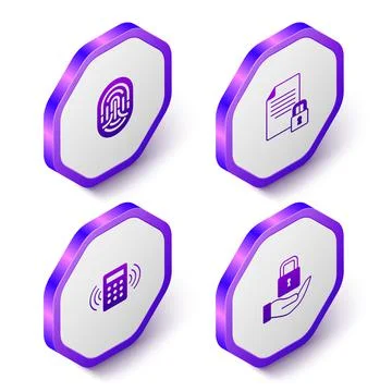 Set Isometric Fingerprint, Document and lock, Security keypad access panel and Illustrazione stock