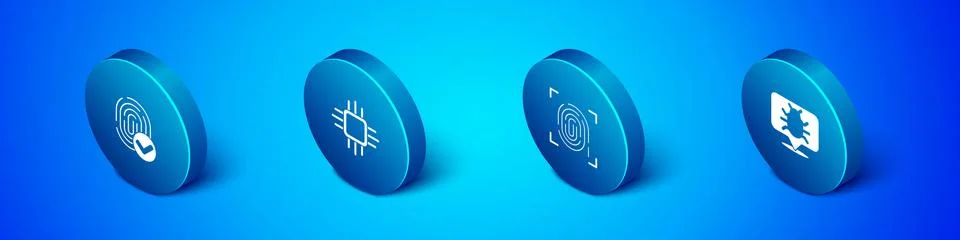 Set Isometric Fingerprint, , System bug and Processor with microcircuits CPU 스톡 일러스트