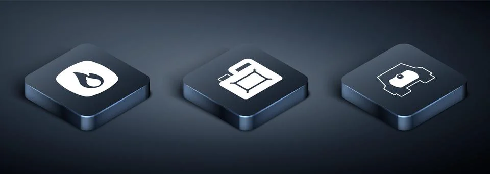 Set Isometric Fire flame, Gas tank for vehicle and Canister motor oil icon Stock Illustration
