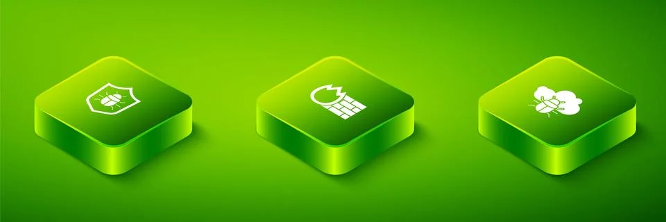 Set Isometric Firewall, security wall, System bug on cloud and icon. Vector Stock-Illustration