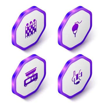 Set Isometric Fishing net pattern, float, Electronic scales and Spinning reel Illustrazione stock