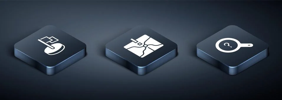 Set Isometric Flag, Unknown search and Intersection point icon. Vector Stockillustratie