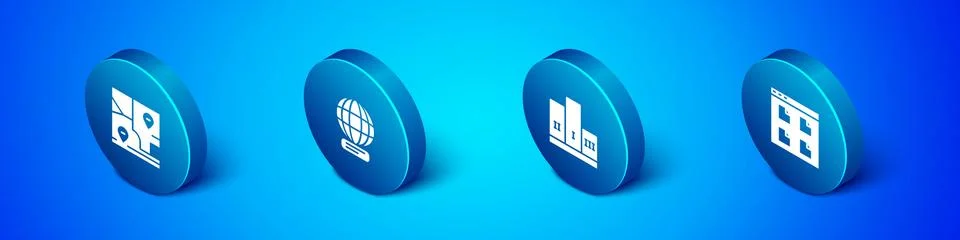 Set Isometric Folded map with location, Award over winner podium, Browser files イラスト素材