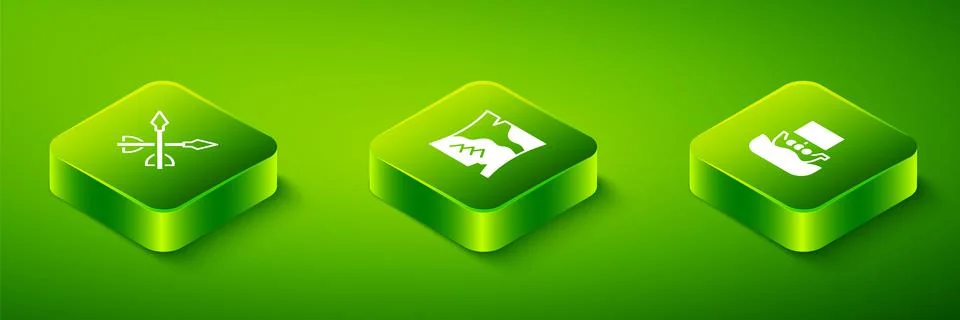 Set Isometric Folded map, Viking ship Drakkar and Medieval arrows icon. Vector イラスト素材