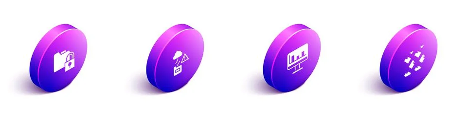 Set Isometric Folder and lock, Cloud technology data transfer, Monitor with Stock Illustration