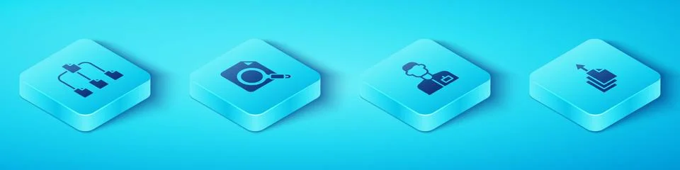 Set Isometric Folder tree, Search concept with folder, Data export and Analyst Stock Illustration