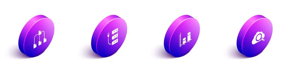 Set Isometric Folder tree, Server, Data analysis and Search cloud computing icon イラスト素材