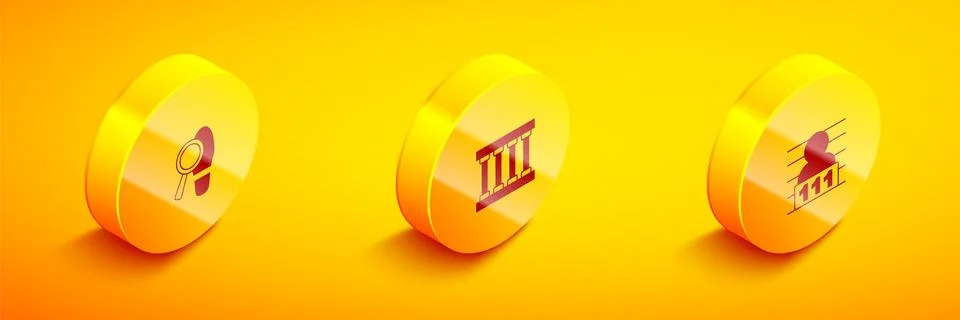 Set Isometric Footsteps, Prison window and Suspect criminal icon. Vector Stock Illustration