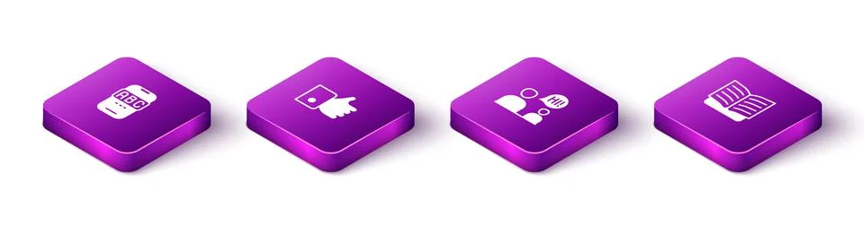 Set Isometric Foreign language online study, Hand like, Two sitting men talking 스톡 일러스트