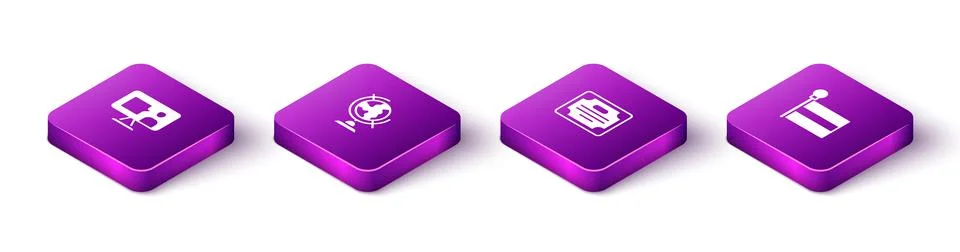 Set Isometric Foreign language online study, Earth globe, Certificate templat 스톡 일러스트