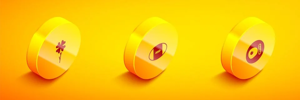 Set Isometric Four leaf clover, Rugby ball and British breakfast icon. Vector Illustrazione stock