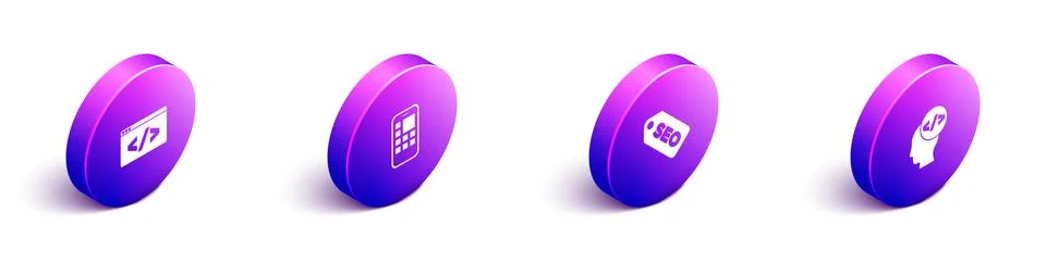 Set Isometric Front end development, Mobile Apps, SEO optimization and icon Stock Illustration
