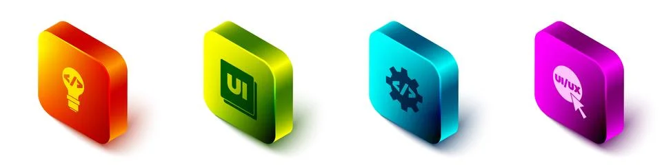Set Isometric Front end development, UI or UX design, and icon. Vector Stock Illustration