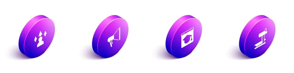 Set Isometric Front end development, Megaphone, Online education and Treadm.. イラスト素材