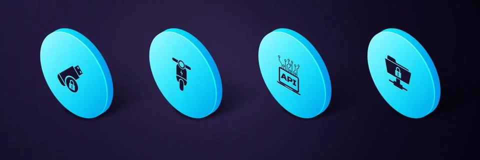 Set Isometric FTP folder and lock, Computer api interface, Electric scooter and イラスト素材