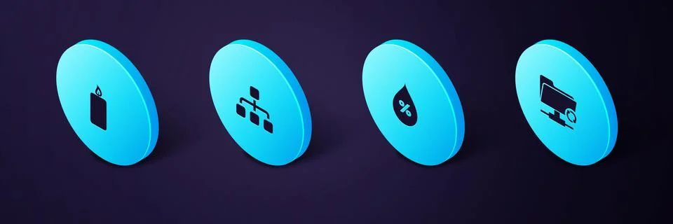 Set Isometric FTP sync refresh, Water drop percentage, Hierarchy organogram Illustrazione stock
