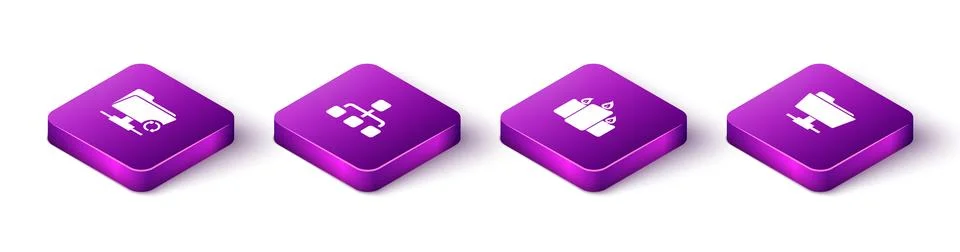 Set Isometric FTP sync refresh, Hierarchy organogram chart, Burning candles a Stock Illustration