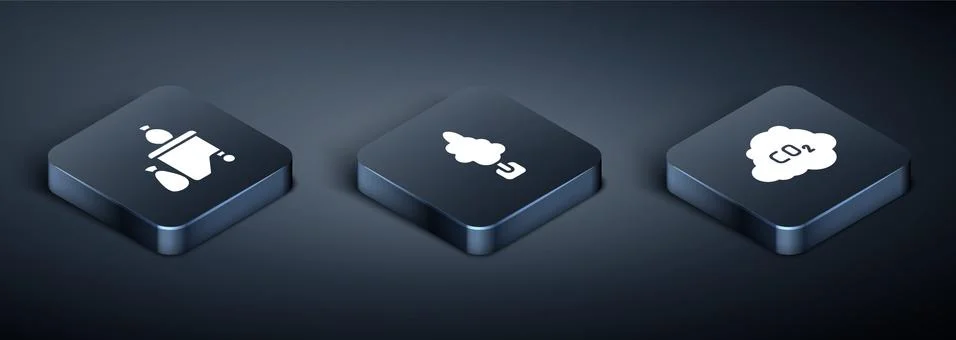 Set Isometric Full dustbin, CO2 emissions cloud and Tree icon. Vector 스톡 일러스트