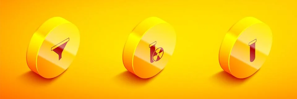 Set Isometric Funnel or filter, Test tube radiation and and flask icon. Vector Ilustración de archivo