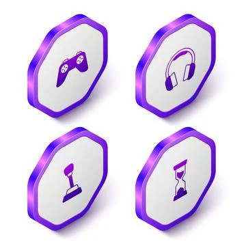 Set Isometric Game controller or joystick, Headphones, Gear shifter and Old Stockillustratie