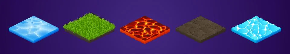 Set of isometric game texture, 3d square icons Illustrazione stock