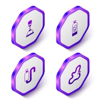 Set Isometric Gear shifter, Nitrous oxide, Car muffler and Racing track icon Stock Illustration