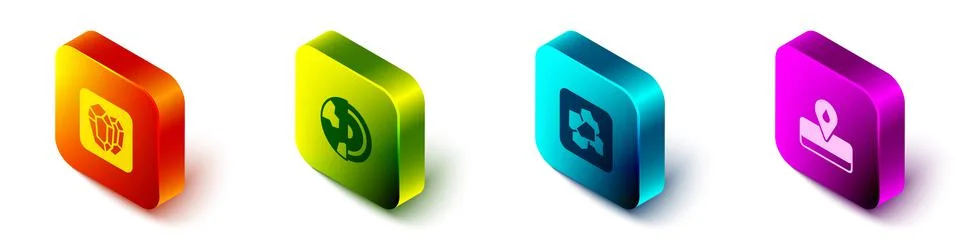 Set Isometric Gem stone, Earth core structure crust, Gold nugget and Oilfield Stock-Illustration