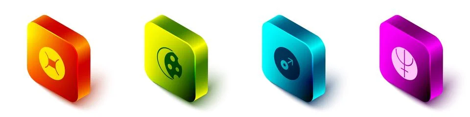 Set Isometric Gemini zodiac, Eclipse of the sun, Mars symbol and Neptune planet Illustrazione stock