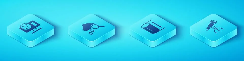 Set Isometric Genetic engineering Cloud with rain Telescope and Height geomet Stock Illustration